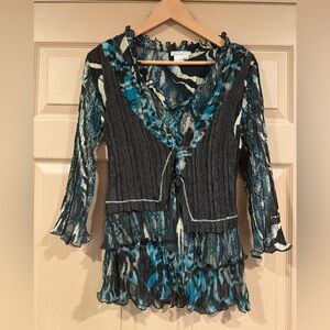 Alberto Makali Artistic Blue and Cream Blouse